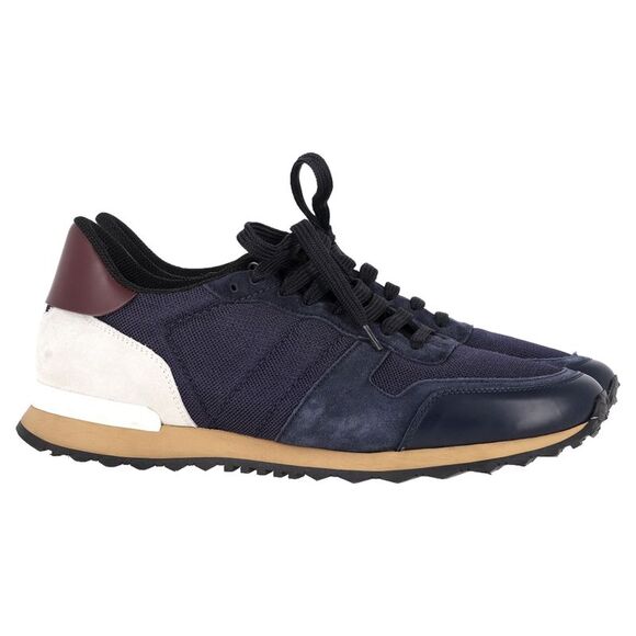 Valentino Garavani Rockrunner Studded Sneakers in Navy Blue